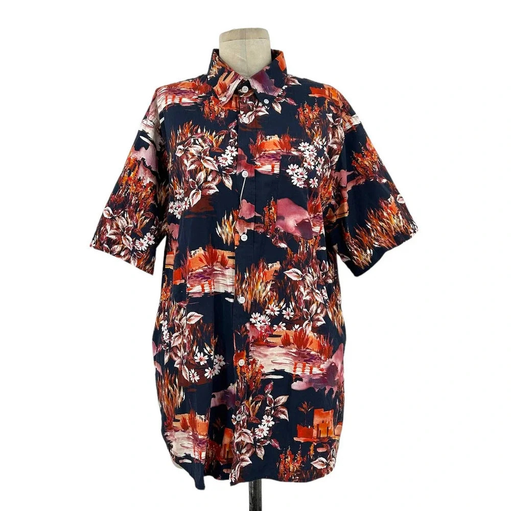 No Nationality Tyrion Short Sleeve Button Down Navy Print 605 Men's Size XL